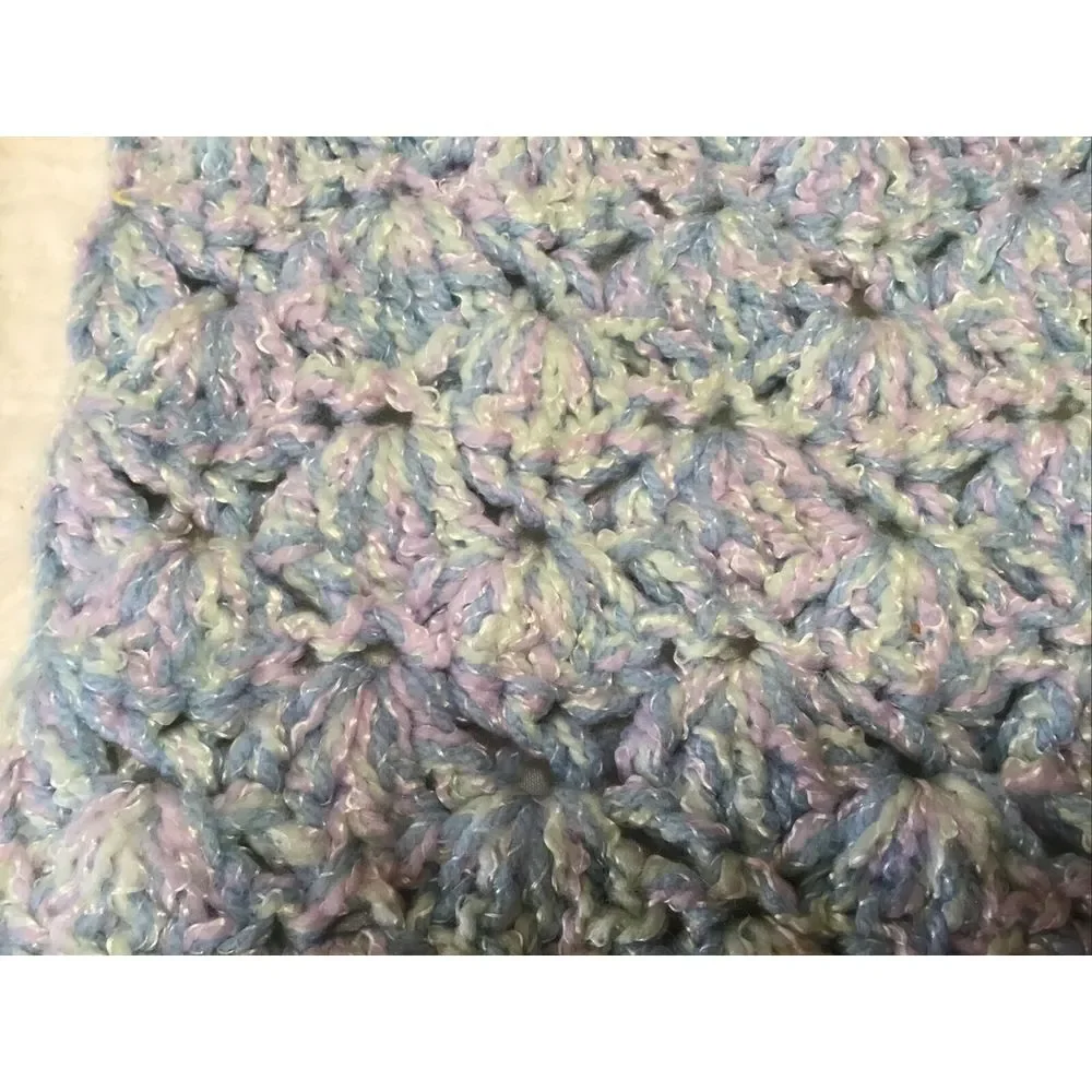 Handmade‎ Crocheted Afghan Sofa Throw cover Blue white purple Size 90in x 21in